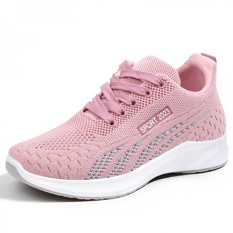 2024 Spring And Autumn New Flat Flat Flying Mesh Breathable Sneakers Pink