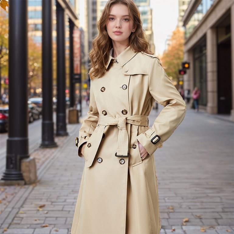 Popular Trench Coat Women 2024 Fall/Winter New Mid-Length Coat Khaki