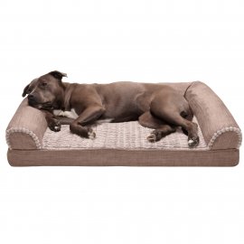 Large Orthopedic Dog Bed Luxe Faux Fur & Performance Linen Sofa-Style W/ Removable Washable Cover - Woodsmoke, Large