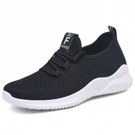 Summer Loophole Flying Woven Surface Women's Shoes White Bottom Black Surface Mother Sports Shoes Breathable Soft Bottom Running Women's Shoes