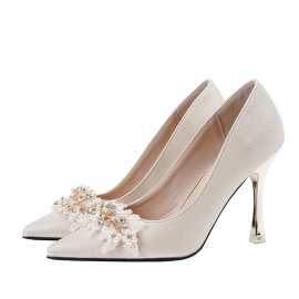 2024 Spring New Daily Wear Wedding Shoes Bride High Heels Main Wedding Dress Does Not Tire Feet Large Size Single Shoes