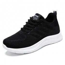 2024 Spring New White Bottom Black Surface Women's Shoes Mesh Breathable Sports Shoes Middle-Aged Women Mom Shoes Ladies Sneakers