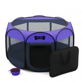 Portable Foldable Pet Playpen + Free Carrying Case + Free Travel Bowl | Available In 3 Sizes (Medium (29"X29"X17"))