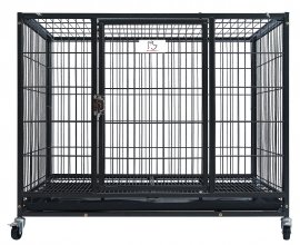 37" Heavy Duty Metal Open Top Cage W/Floor Grid, Casters And Tray