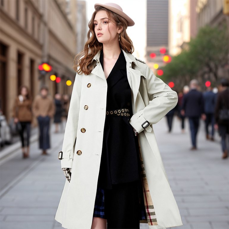 Popular Trench Coat Women 2024 Autumn And Winter New Mid-Length Coat White