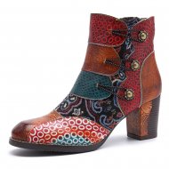 2024 New Four Seasons Fashion Genuine Leather Stitching Women's Shoes Jacquard Craft Fashionable And Comfortable Thick Heel Short Women's Boots