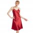 Silk Spaghetti Straps V-Neck Suspender Nightgown Summer Thin Sexy Slim Solid Color Knee-Length Home Pajamas Red