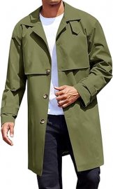 Men's Trench Coat Single Breasted Slim Fit Mid Length Jacket Casual Autumn Windbreaker Coat