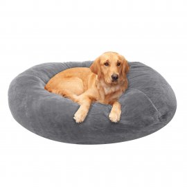 Dog Bed Plush Faux Fur Beanbag-Style Ball Nest W/ Removable Washable Cover - Gray Mist, Jumbo