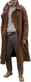 Men's Oversized Notch Long Wool Blend Trench Single Breasted Knee Length Lapel Winter Jacket