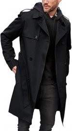 Men's Trench Coat Slim fit Double Breasted Belted Windbreaker Lapel Long Jacket Casual Windproof Overcoat