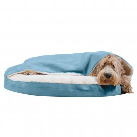 Round Orthopedic Dog Bed Sherpa & Suede Snuggery W/ Removable Washable Cover - Blue, 35-Inch