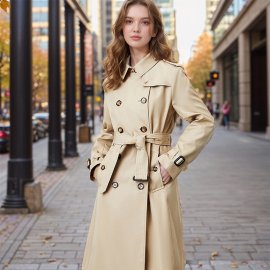 Popular Trench Coat Women 2024 Fall/Winter New Mid-Length Coat Khaki