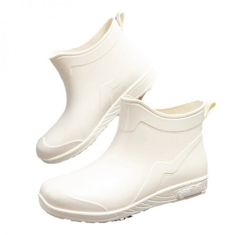 2024 Korean And Japanese Rain Boots Women's Fashion Short-Tube Rubber Shoes With Velvet And Cotton Waterproof Shoes Rainy Season Car Wash Work Non-Slip Rain Boots