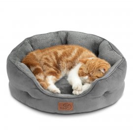 Small Dog Bed For Small Dogs Washable - Round Cat Beds For Indoor Cats, Round Pet Bed For Puppy And Kitten With Slip-Resistant Bottom, Grey, 20 Inches